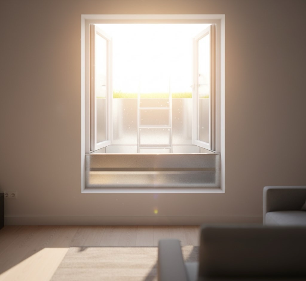 An egress window well from the outside