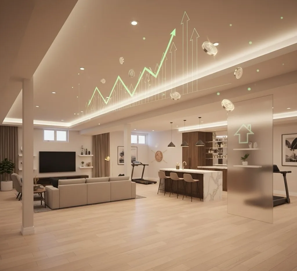 A family enjoying a finished basement