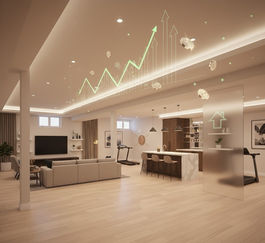 A family enjoying a finished basement