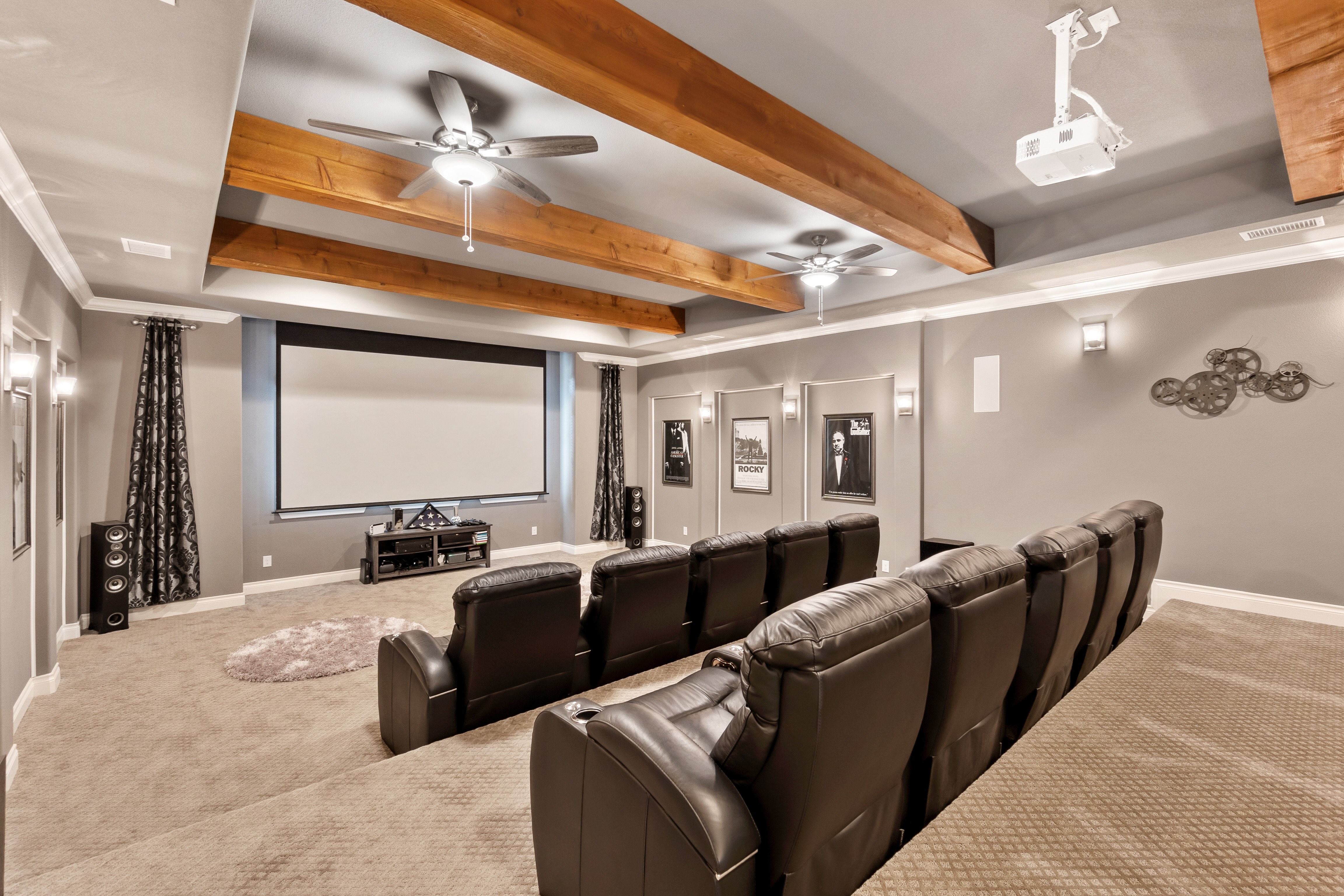 Basement home theater with stadium seating